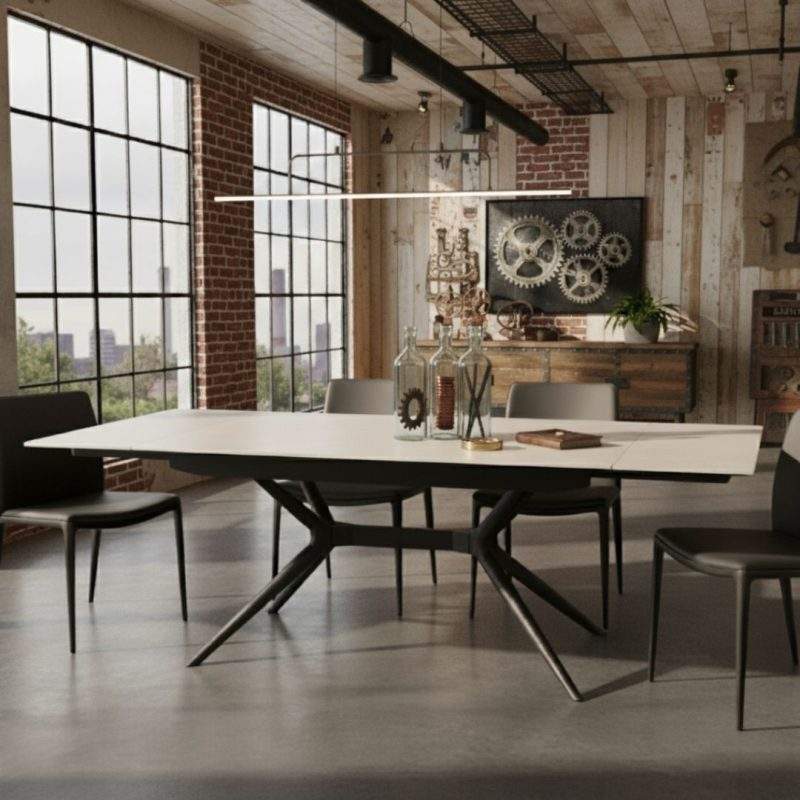 שולחן קרמיקה דגם בזלת שמנת